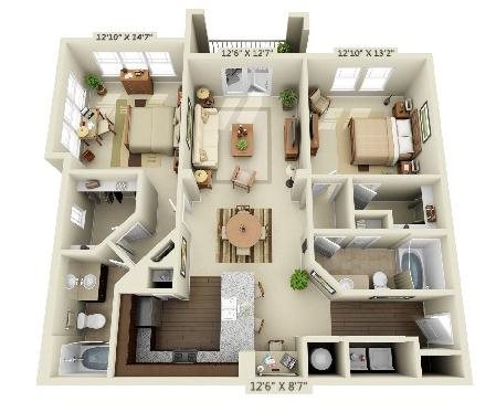 2 bed 2 bath Floor Plan Maple - Creekstone at RTP 2 bed 2 bath Floor Plan Maple - Creekstone at RTP
